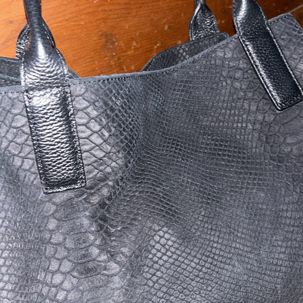 J. Mclaughlin Black Suede Tote | Python Embossed … - image 4
